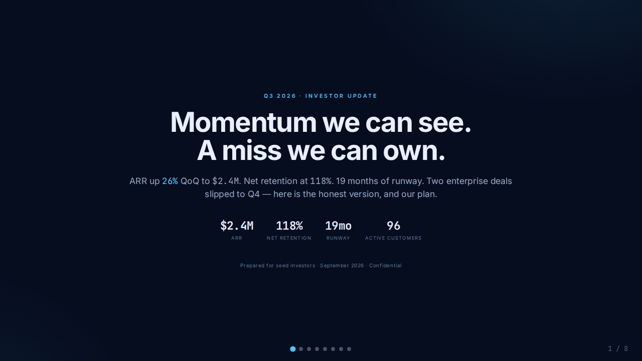 Q3 Investor Update pitch deck cover