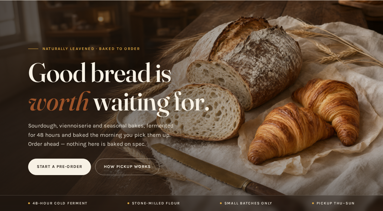 Artisan bakery — site hero