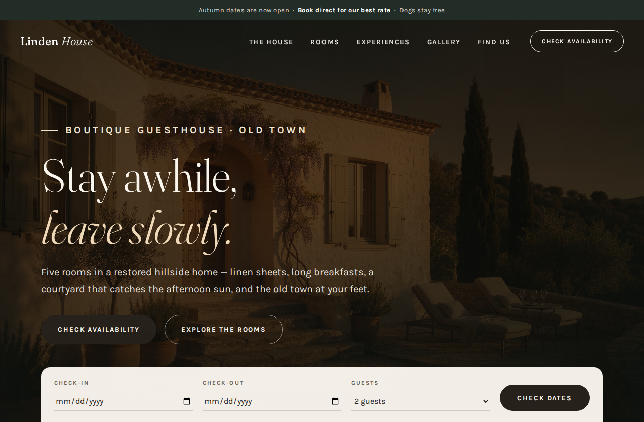 Boutique guesthouse — site hero